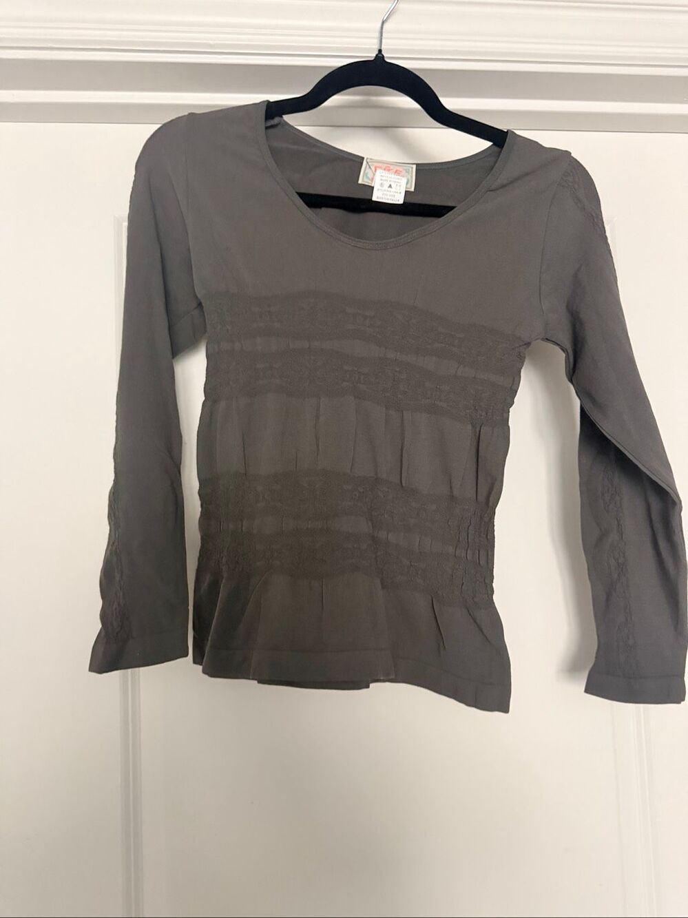 F&F Charcoal Gray Smocked Long Sleeve Top Bodice Fitted Shirt OS One Size